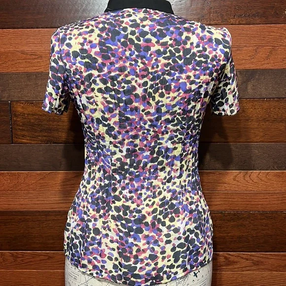 NY Collection V Neck Short Sleeve Textured Button Down Blouse - Picture 7 of 9